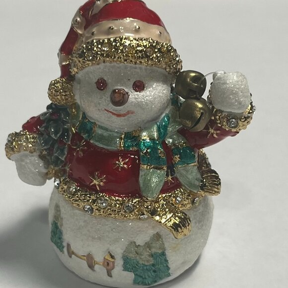 Snowman Jeweled Trinket Box with Austrian Crystals Magnetic Hinged Compartment - Picture 1 of 8